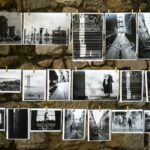 hanging grayscale photos